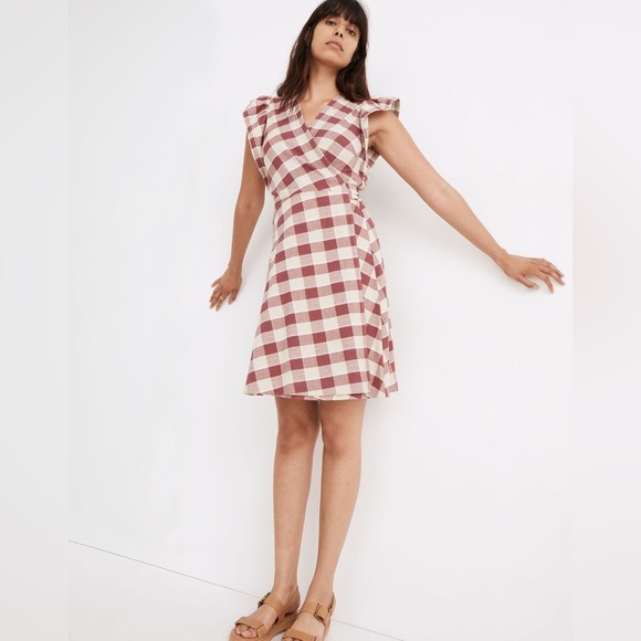 Madewell Dresses & Skirts - Madewell Gingham Ruffled Wrap Mini Dress